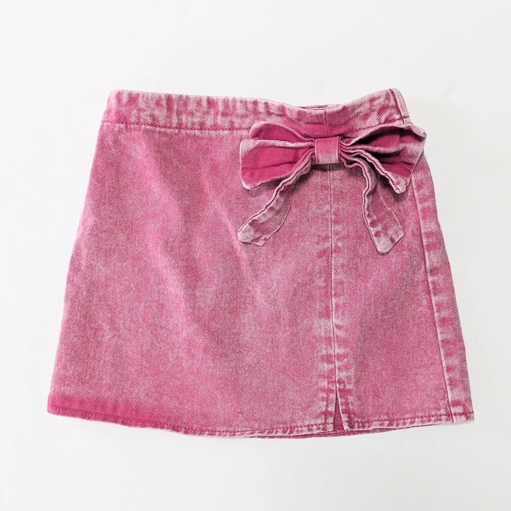 SHEIN Girls Pink Denim Skirt with Bow